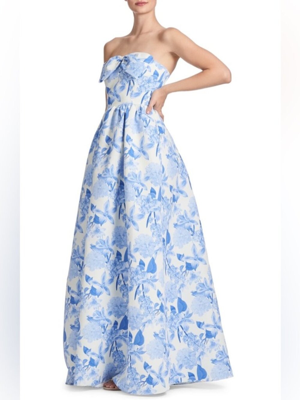 Sachin + Babi Isabeau Floral Strapless Gown Blue Maxi Bow Dress